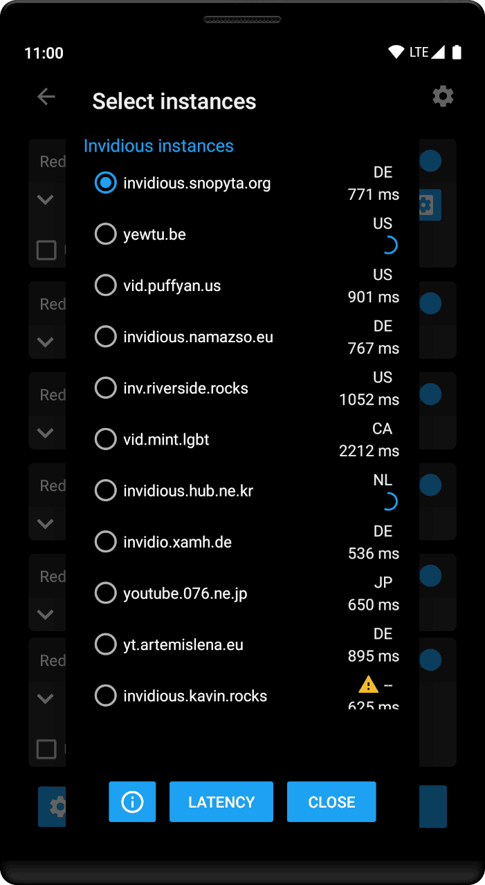 You can get latencies for instances and pick up them here