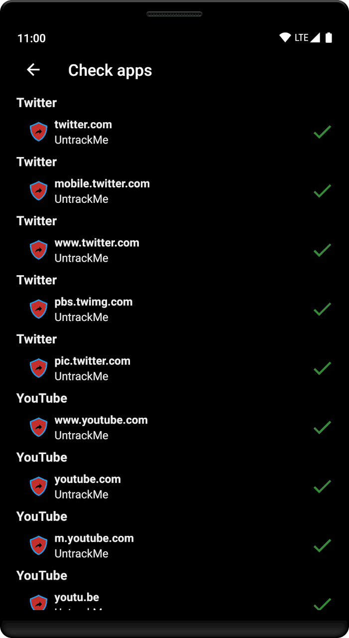 Check which domains are set to open in UntrackMe